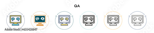 Qa icon in filled, thin line, outline and stroke style. Vector illustration of two colored and black qa vector icons designs can be used for mobile, ui, web