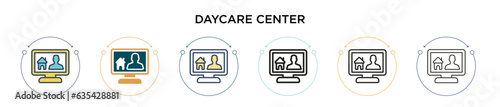 Daycare center icon in filled, thin line, outline and stroke style. Vector illustration of two colored and black daycare center vector icons designs can be used for mobile, ui, web