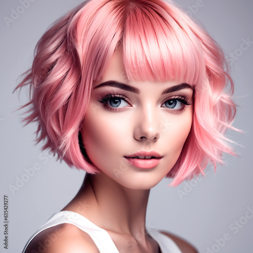 woman with short stile hair close up in the studio on black background