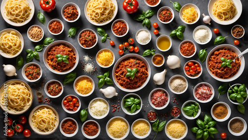 background with pasta and other ingredients top view