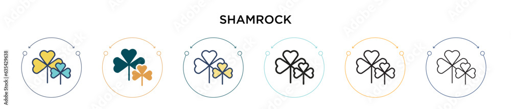 Shamrock icon in filled, thin line, outline and stroke style. Vector illustration of two colored and black shamrock vector icons designs can be used for mobile, ui, web