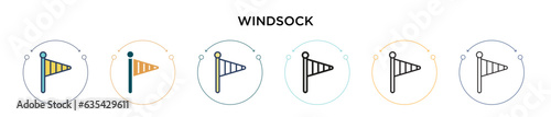 Windsock icon in filled, thin line, outline and stroke style. Vector illustration of two colored and black windsock vector icons designs can be used for mobile, ui, web