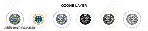 Ozone layer icon in filled, thin line, outline and stroke style. Vector illustration of two colored and black ozone layer vector icons designs can be used for mobile, ui, web