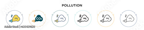 Pollution icon in filled, thin line, outline and stroke style. Vector illustration of two colored and black pollution vector icons designs can be used for mobile, ui, web