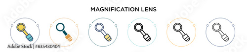Magnification lens icon in filled, thin line, outline and stroke style. Vector illustration of two colored and black magnification lens vector icons designs can be used for mobile, ui, web