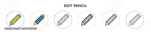 Edit pencil icon in filled, thin line, outline and stroke style. Vector illustration of two colored and black edit pencil vector icons designs can be used for mobile, ui, web