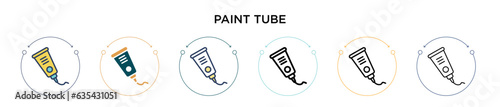 Paint tube icon in filled, thin line, outline and stroke style. Vector illustration of two colored and black paint tube vector icons designs can be used for mobile, ui, web