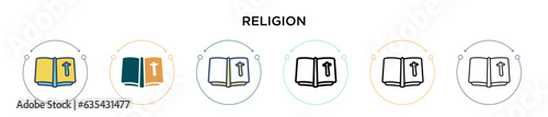 Religion icon in filled, thin line, outline and stroke style. Vector illustration of two colored and black religion vector icons designs can be used for mobile, ui, web