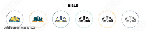 Bible icon in filled, thin line, outline and stroke style. Vector illustration of two colored and black bible vector icons designs can be used for mobile, ui, web