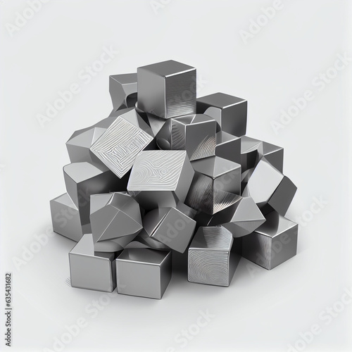 A pile of raw lithium metal cubes isolated  White background  clipart  no text  no mockup  Ai generated image 