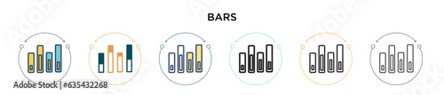 Bars icon in filled, thin line, outline and stroke style. Vector illustration of two colored and black bars vector icons designs can be used for mobile, ui, web