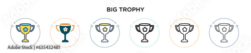 Big trophy icon in filled, thin line, outline and stroke style. Vector illustration of two colored and black big trophy vector icons designs can be used for mobile, ui, web