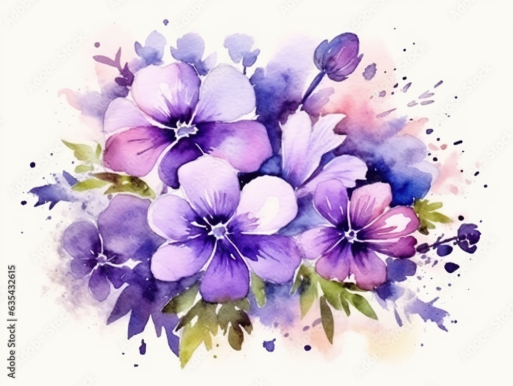 Watercolor illustration of colorful flowers. Generative AI