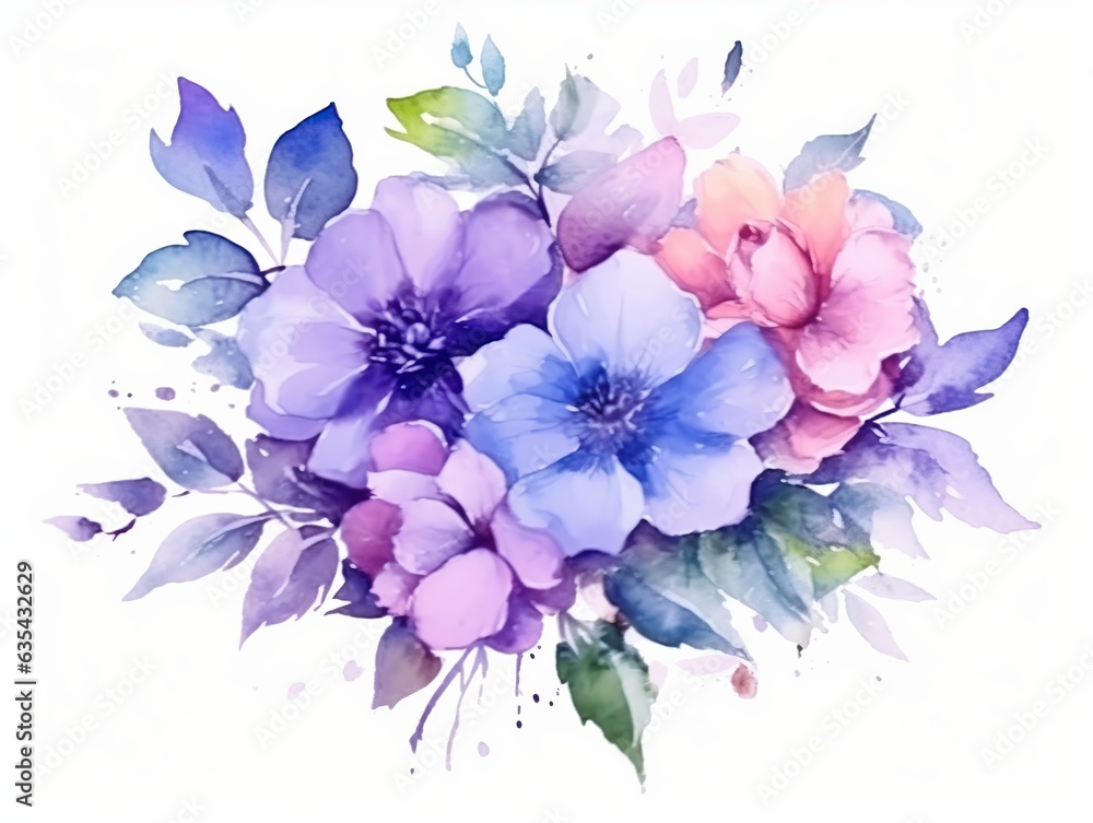 Fototapeta premium Watercolor illustration of colorful flowers. Generative AI