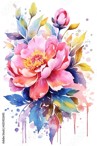 Fototapeta Naklejka Na Ścianę i Meble -  Watercolor illustration of colorful flowers. Generative AI