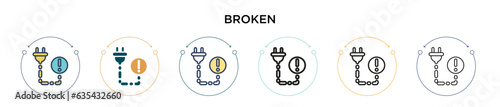 Broken icon in filled, thin line, outline and stroke style. Vector illustration of two colored and black broken vector icons designs can be used for mobile, ui, web