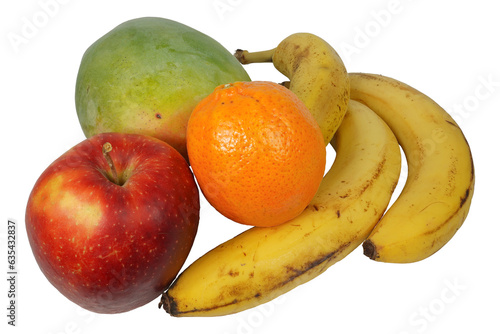 Fototapeta Naklejka Na Ścianę i Meble -  Fruits isolated. Bananas, orange, apple and mango. Fruit mix.