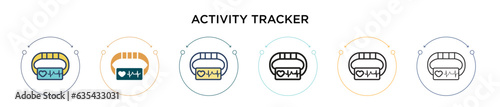 Activity tracker icon in filled, thin line, outline and stroke style. Vector illustration of two colored and black activity tracker vector icons designs can be used for mobile, ui, web