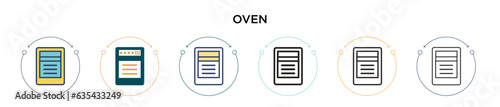 Oven icon in filled, thin line, outline and stroke style. Vector illustration of two colored and black oven vector icons designs can be used for mobile, ui, web