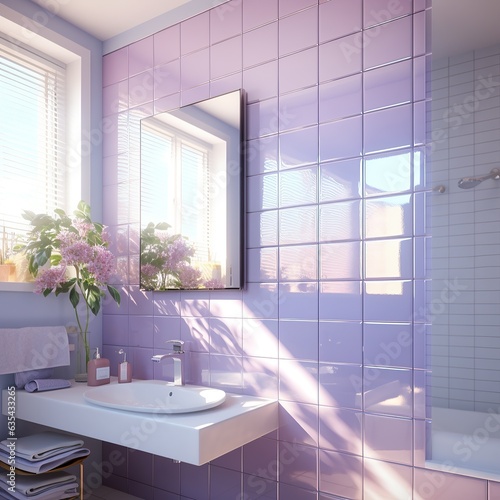 This bright  inviting bathroom with its tile walls  window  sink  tap  bathtub  vase  countertop  houseplant  and modern shower is the perfect design to bring life and style to any home