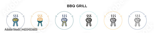 Bbq grill icon in filled, thin line, outline and stroke style. Vector illustration of two colored and black bbq grill vector icons designs can be used for mobile, ui, web