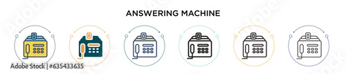 Answering machine icon in filled, thin line, outline and stroke style. Vector illustration of two colored and black answering machine vector icons designs can be used for mobile, ui, web