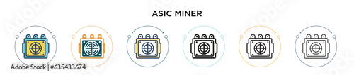 Asic miner icon in filled, thin line, outline and stroke style. Vector illustration of two colored and black asic miner vector icons designs can be used for mobile, ui, web