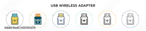Usb wireless adapter icon in filled, thin line, outline and stroke style. Vector illustration of two colored and black usb wireless adapter vector icons designs can be used for mobile, ui, web