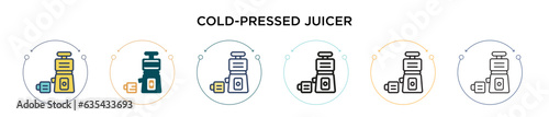 Cold-pressed juicer icon in filled, thin line, outline and stroke style. Vector illustration of two colored and black cold-pressed juicer vector icons designs can be used for mobile, ui, web