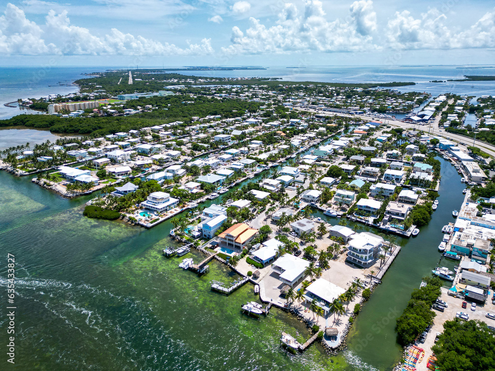 Aerial view of residential neighborhoods on Tavernier key island in the Florida Keys