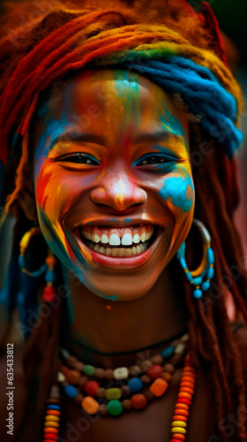 African tribe woman smiling happy.