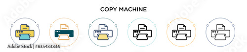 Copy machine icon in filled, thin line, outline and stroke style. Vector illustration of two colored and black copy machine vector icons designs can be used for mobile, ui, web