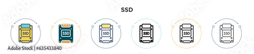 Ssd icon in filled, thin line, outline and stroke style. Vector illustration of two colored and black ssd vector icons designs can be used for mobile, ui, web