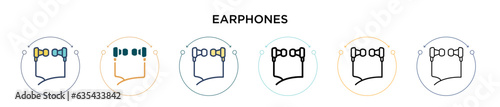 Earphones icon in filled, thin line, outline and stroke style. Vector illustration of two colored and black earphones vector icons designs can be used for mobile, ui, web
