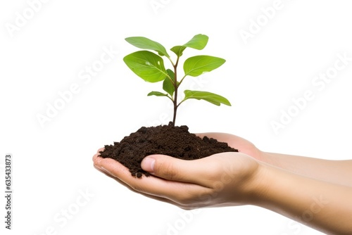 hand holding seeding plant and isolated white background