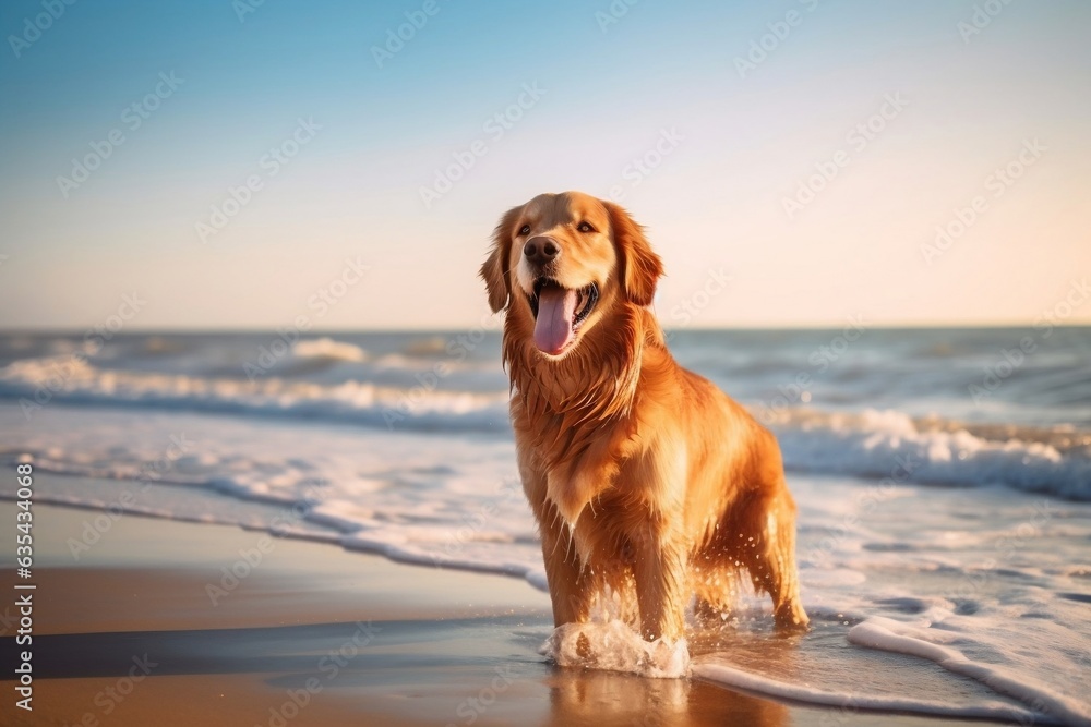 An image of a dog enjoying the beach, Generative Ai