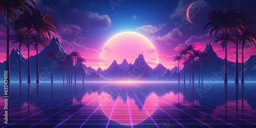 Aesthetic synthwave wallpaper with a cool and vibrant neon design, Generative AI 
