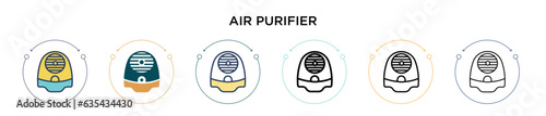 Air purifier icon in filled, thin line, outline and stroke style. Vector illustration of two colored and black air purifier vector icons designs can be used for mobile, ui, web