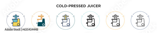 Cold-pressed juicer icon in filled, thin line, outline and stroke style. Vector illustration of two colored and black cold-pressed juicer vector icons designs can be used for mobile, ui, web
