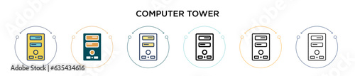 Computer tower icon in filled, thin line, outline and stroke style. Vector illustration of two colored and black computer tower vector icons designs can be used for mobile, ui, web