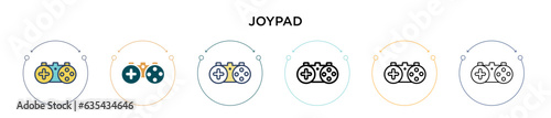 Joypad icon in filled, thin line, outline and stroke style. Vector illustration of two colored and black joypad vector icons designs can be used for mobile, ui, web