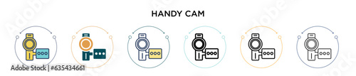 Handy cam icon in filled, thin line, outline and stroke style. Vector illustration of two colored and black handy cam vector icons designs can be used for mobile, ui, web