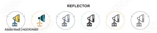 Reflector icon in filled, thin line, outline and stroke style. Vector illustration of two colored and black reflector vector icons designs can be used for mobile, ui, web