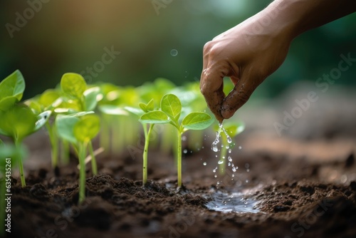Hand Watering Young Plants In Growing
