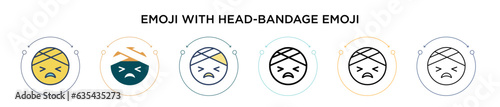 Emoji with head-bandage emoji icon in filled, thin line, outline and stroke style. Vector illustration of two colored and black emoji with head-bandage emoji vector icons designs can be used for