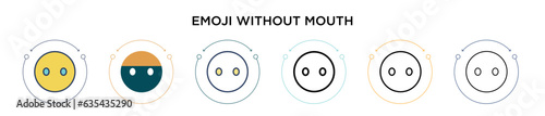 Emoji without mouth icon in filled, thin line, outline and stroke style. Vector illustration of two colored and black emoji without mouth vector icons designs can be used for mobile, ui, web