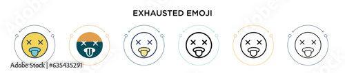 Exhausted emoji icon in filled, thin line, outline and stroke style. Vector illustration of two colored and black exhausted emoji vector icons designs can be used for mobile, ui, web