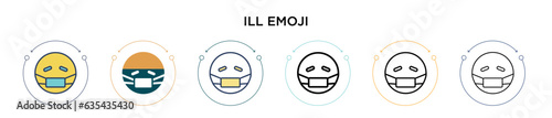 Ill emoji icon in filled, thin line, outline and stroke style. Vector illustration of two colored and black ill emoji vector icons designs can be used for mobile, ui, web