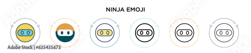Ninja emoji icon in filled, thin line, outline and stroke style. Vector illustration of two colored and black ninja emoji vector icons designs can be used for mobile, ui, web