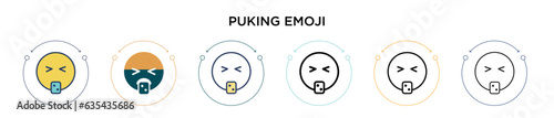 Puking emoji icon in filled, thin line, outline and stroke style. Vector illustration of two colored and black puking emoji vector icons designs can be used for mobile, ui, web
